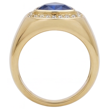 Afbeelding in Gallery-weergave laden, Blauwe Saffier Gekleurde Steen Ring 4 karaat 14K Geelgoud – hoekaanzicht