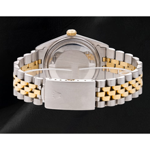 Afbeelding in Gallery-weergave laden, blauwe stok wijzerplaat gecanneleerde rand Rolex Datumjust herenhorloge tweekleurige snel ingesteld