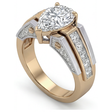 Afbeelding in Gallery-weergave laden, Briljant Peervormig Solitaire Ring met Accenten in 14 Karaat Tweekleurig Goud – bovenaanzicht