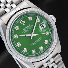 Afbeelding in Gallery-weergave laden, Rolex Datejust 16220 36mm Groene Diamanten Wijzerplaat Roestvrij Staal Horloge