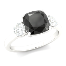 Afbeelding in Gallery-weergave laden, Verlovingsring met donkere diamant 6 karaat echte kussengeslepen zwarte driesteens 14k witgoud