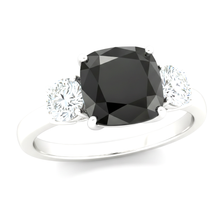Afbeelding in Gallery-weergave laden, Verlovingsring met donkere diamant 6 karaat echte kussengeslepen zwarte driesteens 14k witgoud