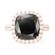 Afbeelding in Gallery-weergave laden, Verlovingsring met zwarte diamant 7,2 karaat echte kussenvormige halo 14K Roségoud