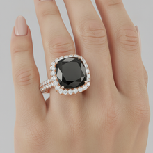 Afbeelding in Gallery-weergave laden, Verlovingsring met zwarte diamant 7,2 karaat echte kussenvormige halo 14K Roségoud