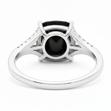 Afbeelding in Gallery-weergave laden, Zwarte diamanten ring, 3,2 karaat, echte kussenslijpvorm, pavé, kathedraal, 14k witgoud