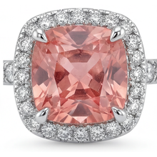 Afbeelding in Gallery-weergave laden, Vintage Padparadscha Saffier Ring 2,8 Karaat Echte Kussengeslepen Halo Pavé 14k Witgoud