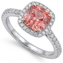Afbeelding in Gallery-weergave laden, Vintage Padparadscha Saffier Ring 2,8 Karaat Echte Kussengeslepen Halo Pavé 14k Witgoud
