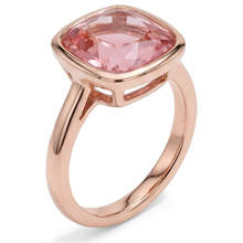 Afbeelding in Gallery-weergave laden, Padparadscha saffier verlovingsring 2,5 karaat echt kussenslijpsel lunette solitair 14K roségoud