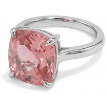 Afbeelding in Gallery-weergave laden, Padparadscha saffier verlovingsring 3 karaat natuurlijke kussengeslepen solitair glad 14k witgoud