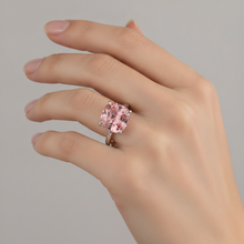 Afbeelding in Gallery-weergave laden, Padparadscha saffier verlovingsring 3 karaat natuurlijke kussengeslepen solitair glad 14k witgoud