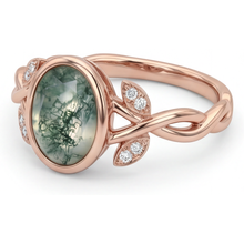 Afbeelding in Gallery-weergave laden, Ovaal Dendritic Agate ring in 14K Rosé Goud – zijaanzicht