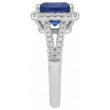 Afbeelding in Gallery-weergave laden, Natuurlijke echte diamant ( niet in het laboratorium gekweekt ) Edelsteen Ring 5 karaat Halo natuurlijke blauwe saffier gouden sieraden