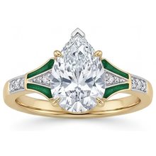 Afbeelding in Gallery-weergave laden, Diamant Peervormig Solitaire Ring met Accenten in Tweekleurig 14K Goud – hoofdaanzicht