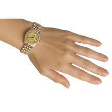 Afbeelding in Gallery-weergave laden, diamanten rand jubileum roestvrij staal en gouden Rolex Datumjust Stok-wijzerplaat dame P2