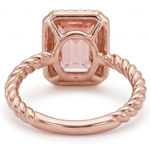 Afbeelding in Gallery-weergave laden, Ring met oranje Padparadscha saffier van 2,5 karaat, halo van echte smaragd in 14K roségoud