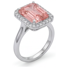 Afbeelding in Gallery-weergave laden, Perziksaffier verlovingsring 2,8 karaat echte smaragd padparadscha halo 14k witgoud
