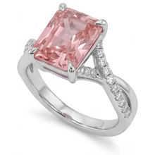 Afbeelding in Gallery-weergave laden, Perzikkleurige saffier 3,3 karaat echte smaragd padparadscha bypass-ring 14K Witgoud