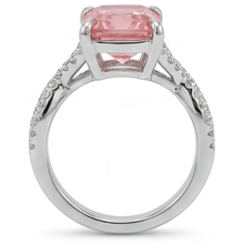 Afbeelding in Gallery-weergave laden, Perzikkleurige saffier 3,3 karaat echte smaragd padparadscha bypass-ring 14K Witgoud