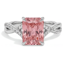 Afbeelding in Gallery-weergave laden, Perzikkleurige saffier 3,3 karaat echte smaragd padparadscha bypass-ring 14K Witgoud