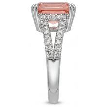 Afbeelding in Gallery-weergave laden, Antieke padparadscha saffier ring 3,3 karaat echte smaragd gespleten scheen 14k witgoud