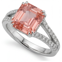 Afbeelding in Gallery-weergave laden, Antieke padparadscha saffier ring 3,3 karaat echte smaragd gespleten scheen 14k witgoud