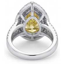Afbeelding in Gallery-weergave laden, Fancy Gele Diamant Halo Ring 3,50 karaat 14 Karaat Tweekleurig Goud – achteraanzicht