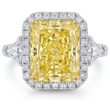 Afbeelding in Gallery-weergave laden, Fancy Gele Diamant Halo Zetting Ring 3-karaat Tweekleurig 14K Goud – hoofdaanzicht
