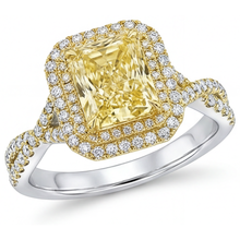 Afbeelding in Gallery-weergave laden, Radiant Slijpvorm Fancy Gele Diamant ring in Tweekleurig 14K Goud – hoofdaanzicht