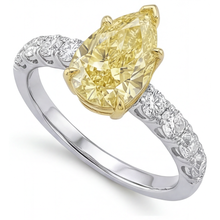 Afbeelding in Gallery-weergave laden, Sieraad Ring 14 Karaat Tweekleurig Goud met Fancy Gele Diamant – zijaanzicht