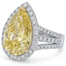 Afbeelding in Gallery-weergave laden, Fancy Gele Diamant Statement Ring 4 karaat 14 Karaat Tweekleurig Goud – zijaanzicht