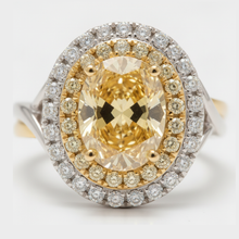 Afbeelding in Gallery-weergave laden, Verlovingsring met gele edelsteen 1,01 karaat echte ovale Fancy Intense diamant dubbele halo 18k goud