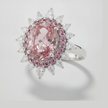 Afbeelding in Gallery-weergave laden, Verlovingsring met roze edelsteen, echte ovale fancy diamant, semi-halo, platina