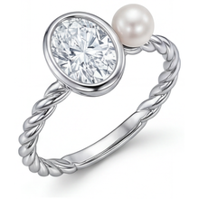 Afbeelding in Gallery-weergave laden, Fijne Diamant Ovaal Enkele Steen Ring in 14K Witgoud – hoekaanzicht