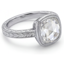 Afbeelding in Gallery-weergave laden, Fijne Diamant Cushion Slijpvorm Halo Ring in 14K Witgoud – zijaanzicht