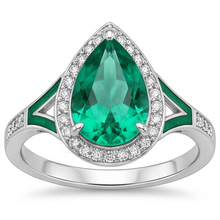 Afbeelding in Gallery-weergave laden, Druppelvormig Fijne Smaragd ring in 14K Witgoud – hoofdaanzicht