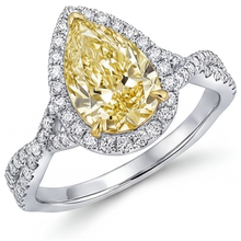Afbeelding in Gallery-weergave laden, Gele Kanarie Diamant Halo Ring – zijaanzicht