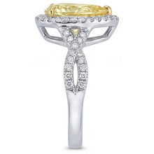 Afbeelding in Gallery-weergave laden, Halo Ring 14 Karaat Tweekleurig Goud met Gele Kanarie Diamant – bovenaanzicht