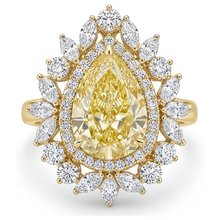 Afbeelding in Gallery-weergave laden, Gele Kanarie Diamant Halo Ring – vooraanzicht