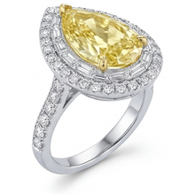 Afbeelding in Gallery-weergave laden, Druppelvormig Gele Kanarie Diamant ring in 14 Karaat Tweekleurig Goud – profielaanzicht