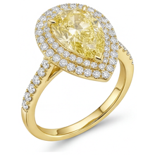 Afbeelding in Gallery-weergave laden, Gele Kanarie Diamant Halo Verlovingsring 2,50-karaat 14K Geelgoud – zijaanzicht