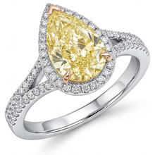 Afbeelding in Gallery-weergave laden, Halo Verlovingsring Tweekleurig 14K Goud met Gele Kanarie Diamant – hoofdaanzicht