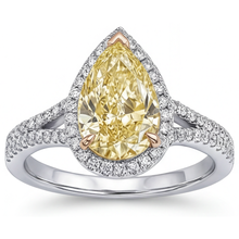 Afbeelding in Gallery-weergave laden, Gele Kanarie Diamant Halo Verlovingsring – profielaanzicht