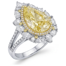 Afbeelding in Gallery-weergave laden, Druppelvormig Gele Kanarie Diamant ring in Bicolor 14K Goud – zijaanzicht