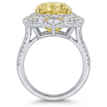 Afbeelding in Gallery-weergave laden, Gele Kanarie Diamant Druppelvormig Halo Zetting Ring in Tweekleurig 14K Goud – vooraanzicht