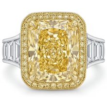 Afbeelding in Gallery-weergave laden, Radiant Slijpvorm Gele Kanarie Diamant ring in 14 Karaat Tweekleurig Goud – hoofdaanzicht