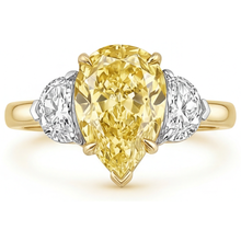 Afbeelding in Gallery-weergave laden, Druppelvormig Gele Kanarie Diamant ring in Tweekleurig 14K Goud – hoekaanzicht