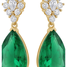 Afbeelding in Gallery-weergave laden, Groene smaragd oorbellen 5 karaat labgekweekt peer marquise cluster brisuresluiting 14k geelgoud