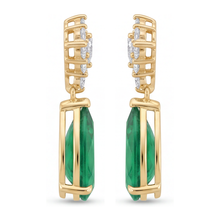 Afbeelding in Gallery-weergave laden, Groene smaragd oorbellen 5 karaat labgekweekt peer marquise cluster brisuresluiting 14k geelgoud