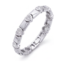 Afbeelding in Gallery-weergave laden, Hartvormige diamanten armband 5 karaat labgekweekt geribbelde staafschakel 14k witgoud 7 inch