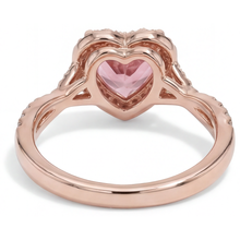 Afbeelding in Gallery-weergave laden, Padparadscha saffier ring 3,8 karaat labgekweekt hartvormige halo twist 14k roségoud